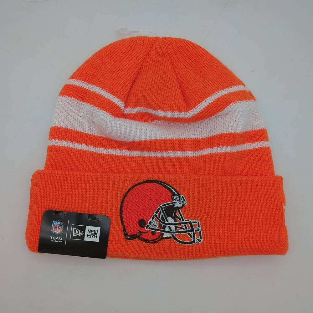 Cleveland Browns Beanie Orange White Striped New Era Cuffed Helmet Logo Knit NFL